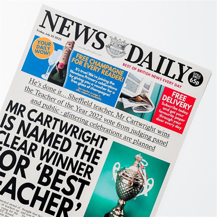 Personalised "Best Teacher" Newspaper Front Page product image