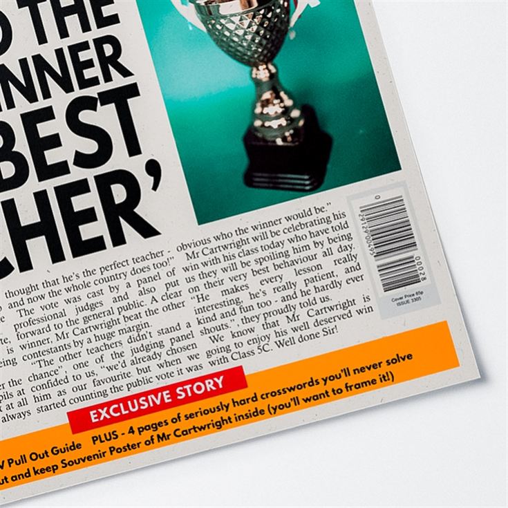 Personalised "Best Teacher" Newspaper Front Page product image