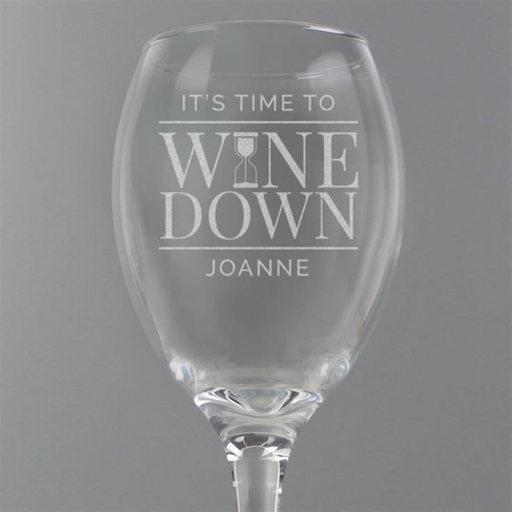Personalised Time to Wine Down Glass product image