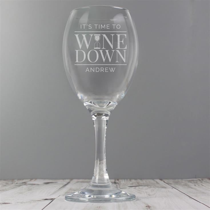 Personalised Time to Wine Down Glass product image