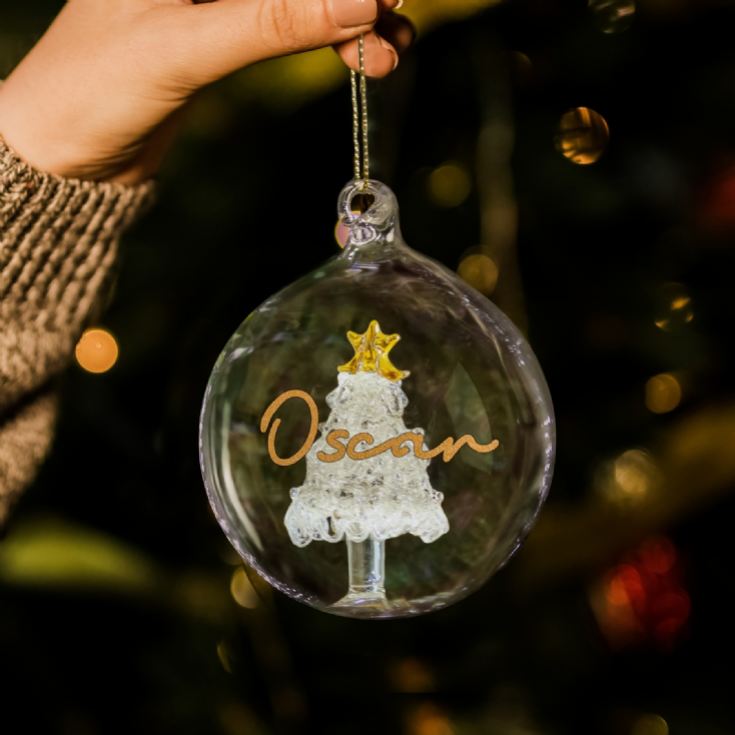 Personalised Glass Glitter Xmas Tree Bauble product image