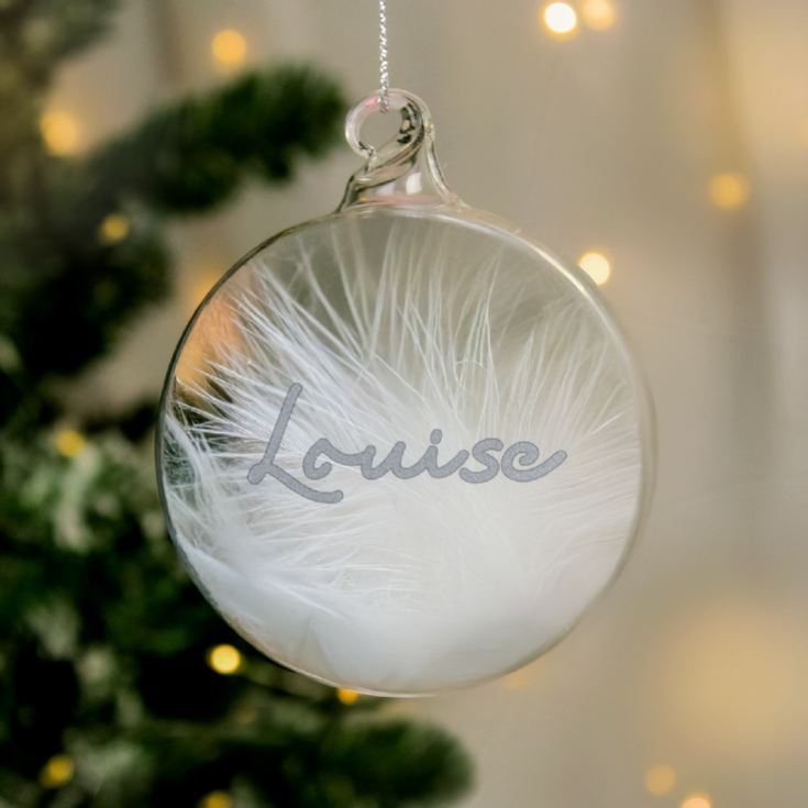 Personalised Glass Christmas Feather Bauble product image