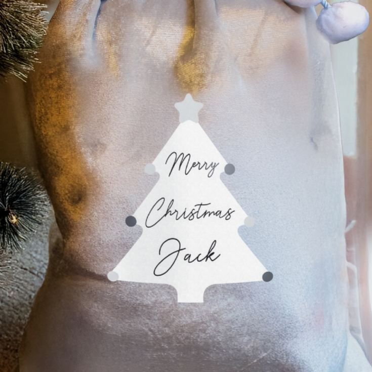 Personalised Christmas Tree Luxury Silver Grey Pom Pom Sack product image