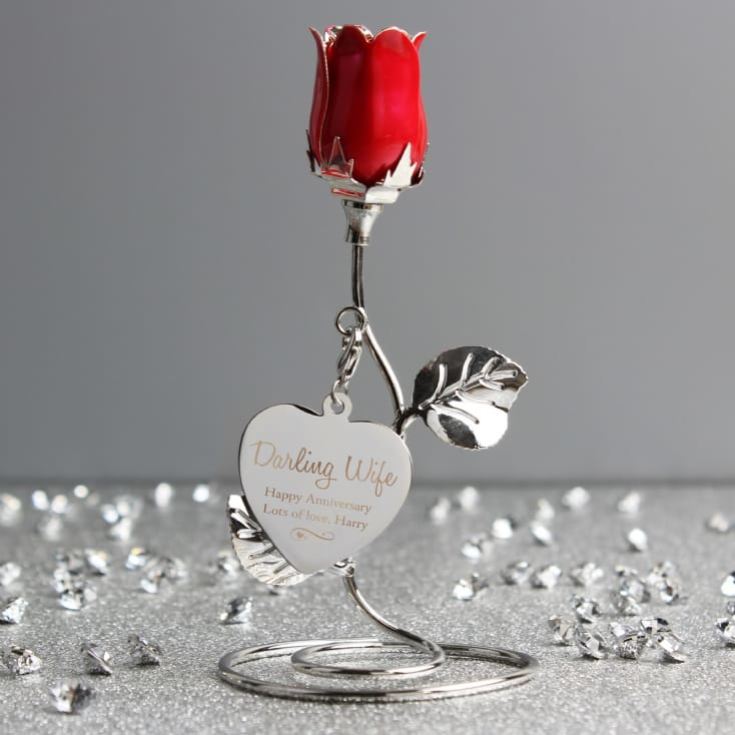 Personalised Swirls & Hearts Red Rose Bud Ornament product image