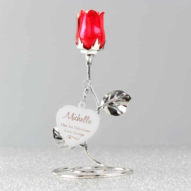 Personalised Swirls & Hearts Red Rose Bud Ornament product image