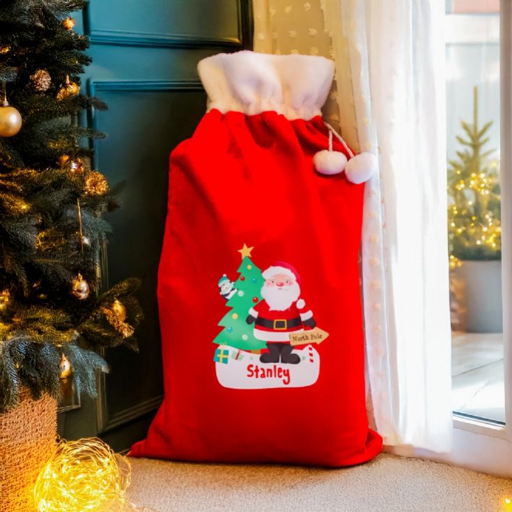 Personalised Santa Luxury Pom Pom Red Sack product image