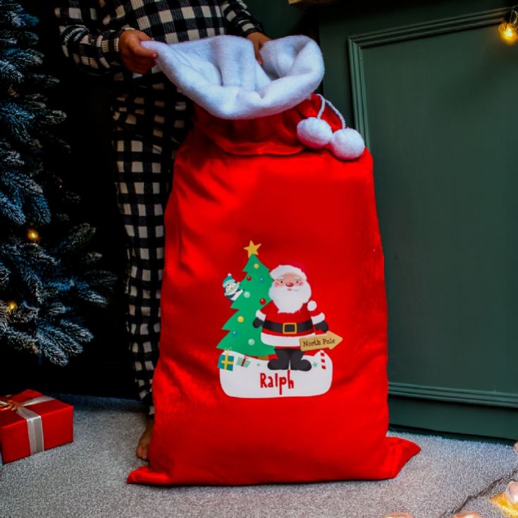 Personalised Santa Luxury Pom Pom Red Sack product image