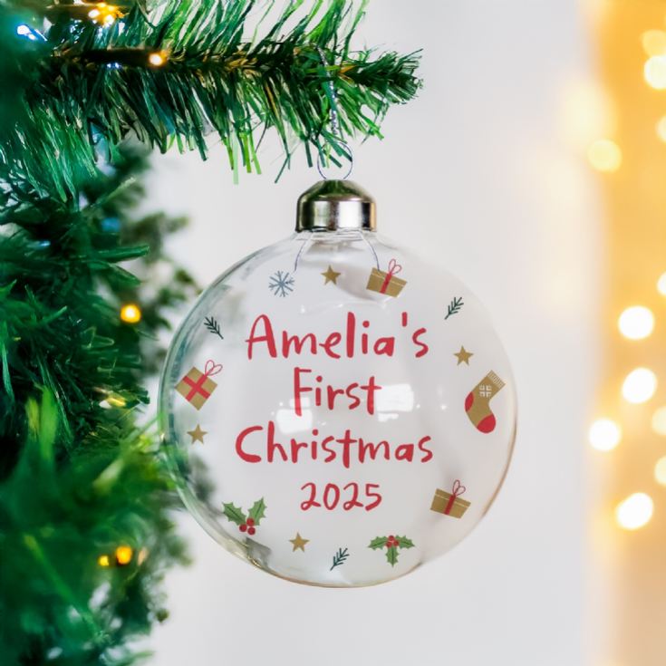 Personalised First Christmas Glass Bauble product image