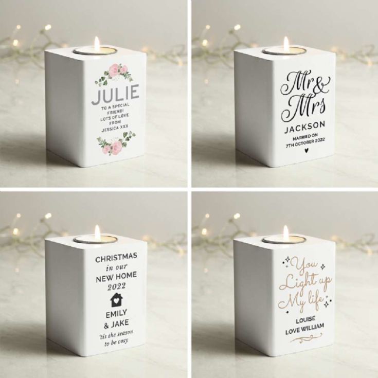 Personalised White Wooden Tea Light Holders product image