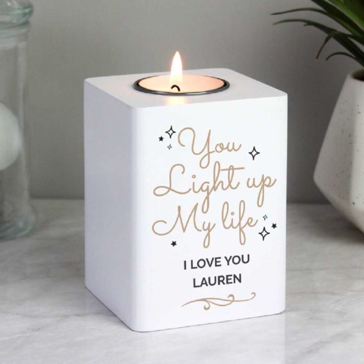 Personalised White Wooden Tea Light Holders product image