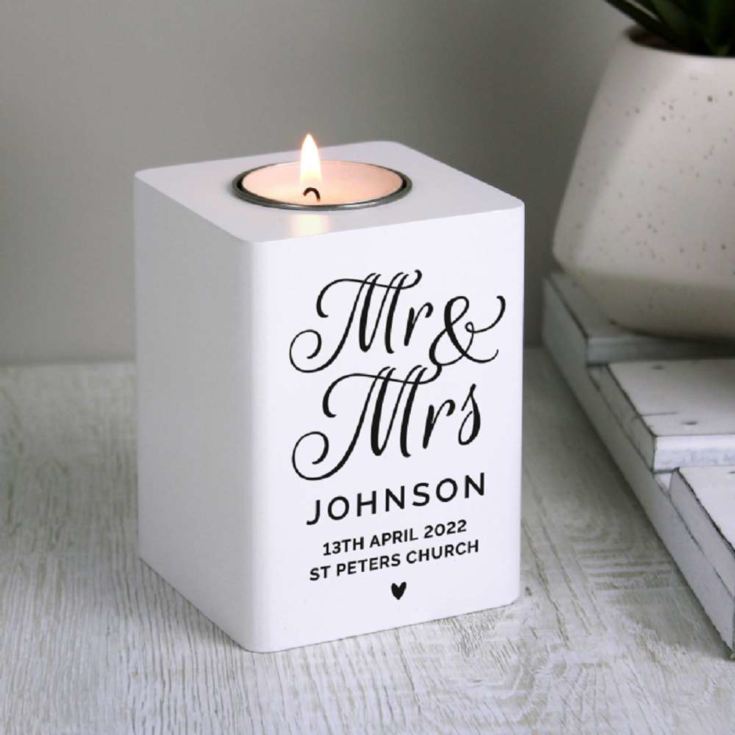 Personalised White Wooden Tea Light Holders product image