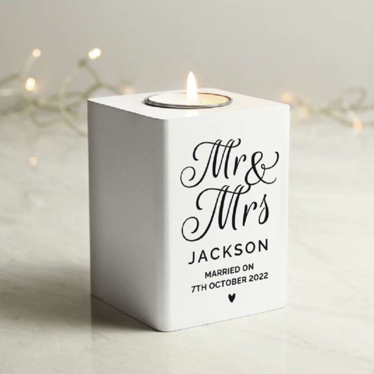 Personalised White Wooden Tea Light Holders product image