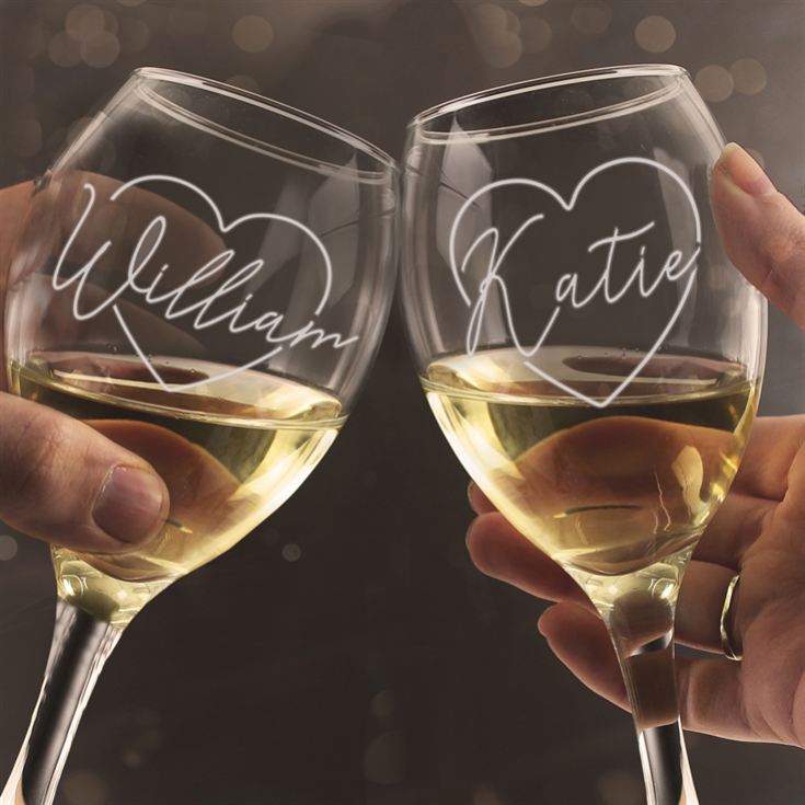 Personalised Names in Hearts Wine Glass Set for Couples product image