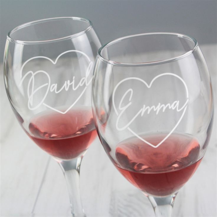Personalised Names in Hearts Wine Glass Set for Couples product image