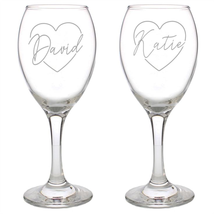 Personalised Names in Hearts Wine Glass Set for Couples product image