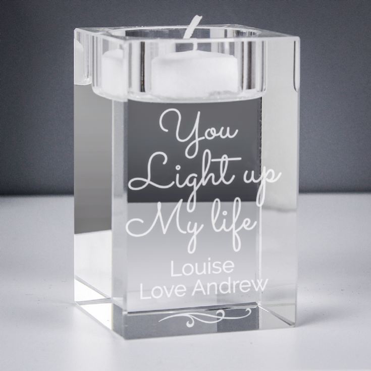 Personalised You Light Up My Life Glass Tea Light Holder product image