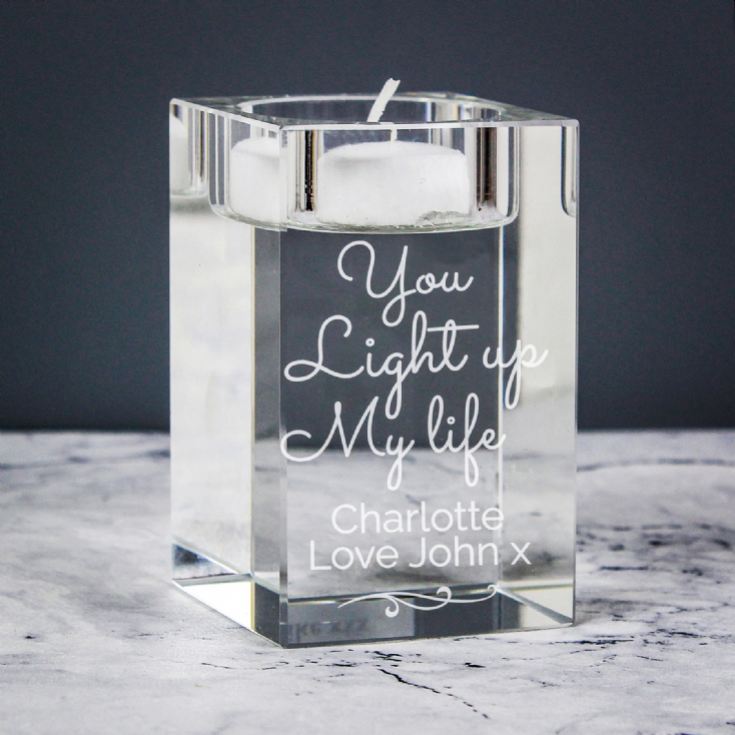 Personalised You Light Up My Life Glass Tea Light Holder product image
