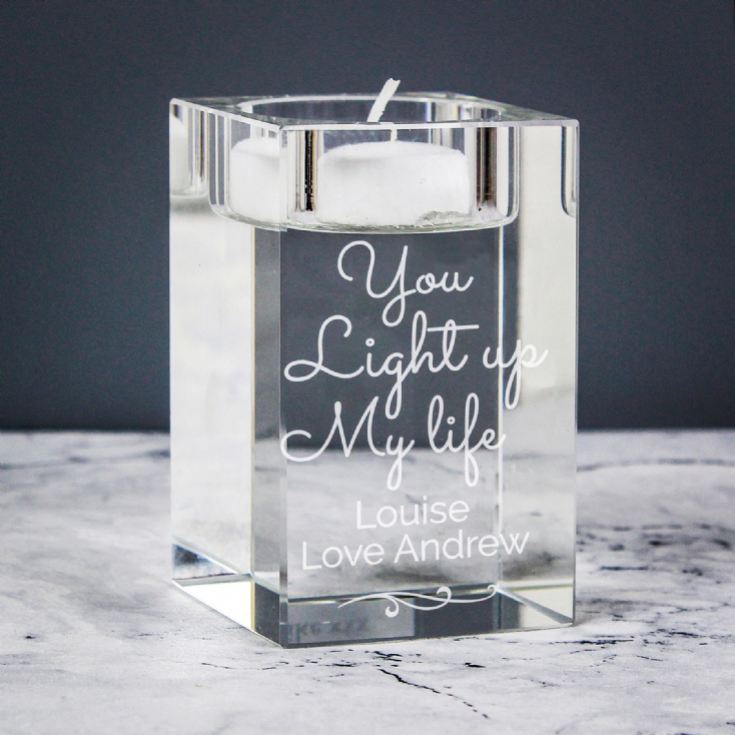Personalised You Light Up My Life Glass Tea Light Holder product image