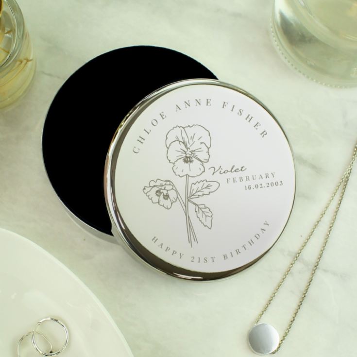 Personalised Birth Flower Round Trinket Boxes product image