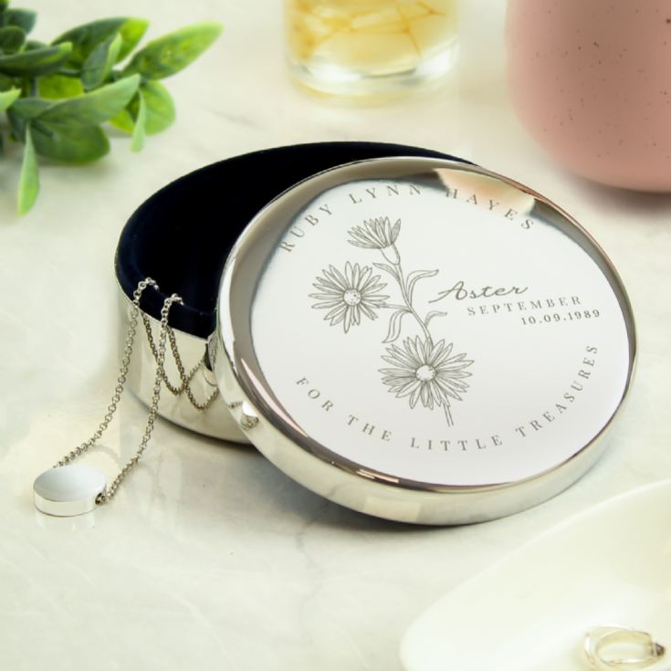 Personalised Birth Flower Round Trinket Boxes product image