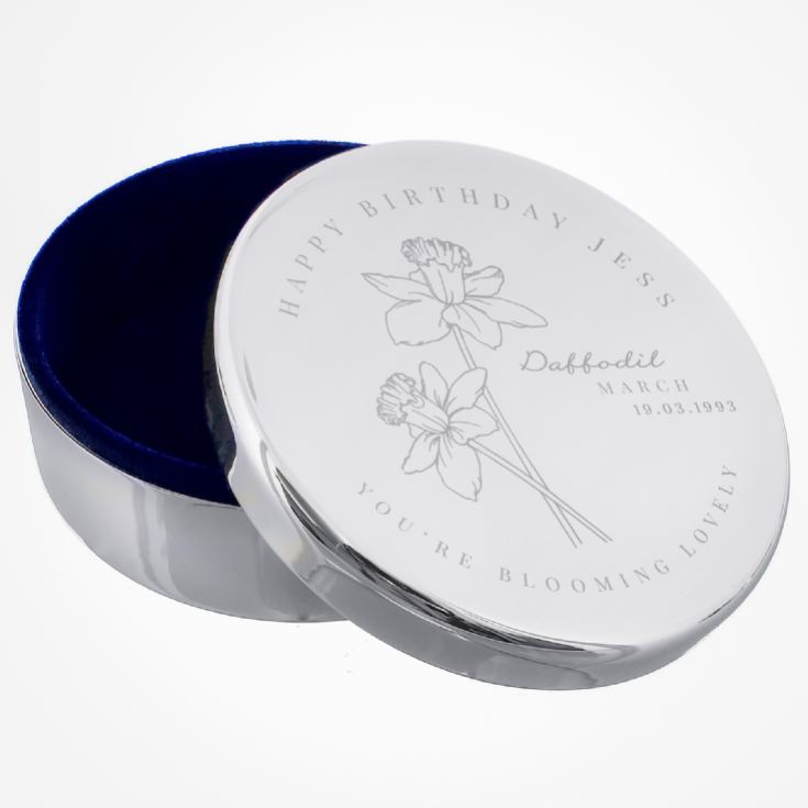 Personalised Birth Flower Round Trinket Boxes product image
