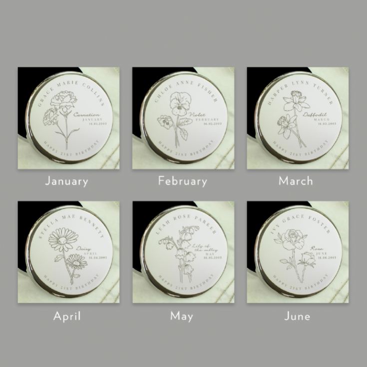 Personalised Birth Flower Round Trinket Boxes product image