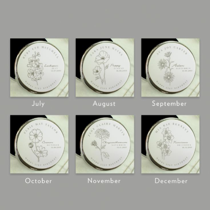 Personalised Birth Flower Round Trinket Boxes product image