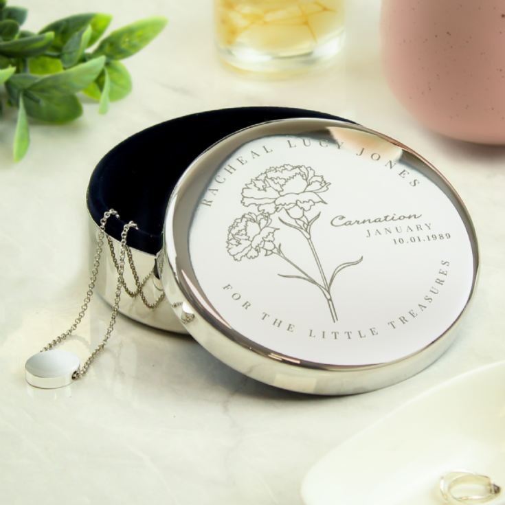Personalised Birth Flower Round Trinket Boxes product image