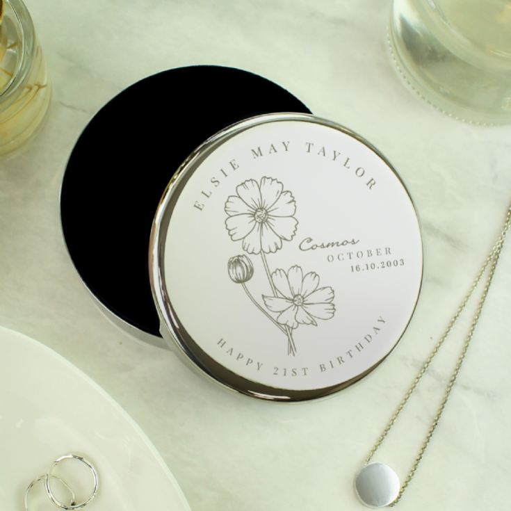 Personalised Birth Flower Round Trinket Boxes product image