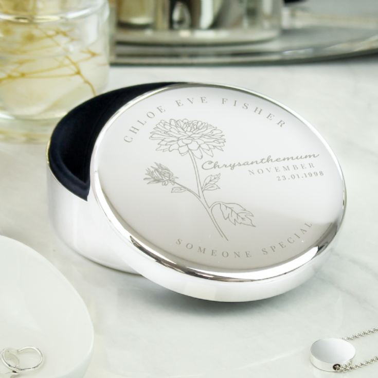 Personalised Birth Flower Round Trinket Boxes product image