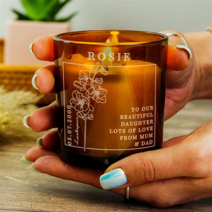Personalised Birth Flower Amber  Glass Candles product image