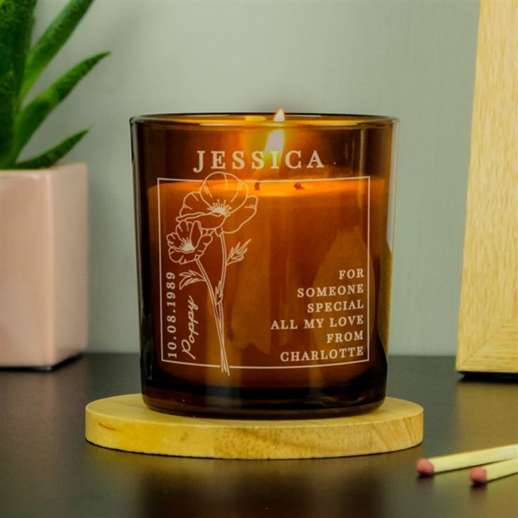 Personalised Birth Flower Amber  Glass Candles product image