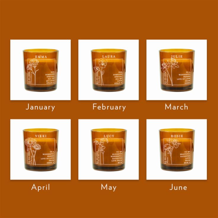 Personalised Birth Flower Amber  Glass Candles product image
