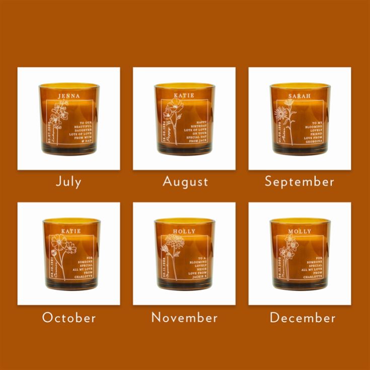 Personalised Birth Flower Amber  Glass Candles product image