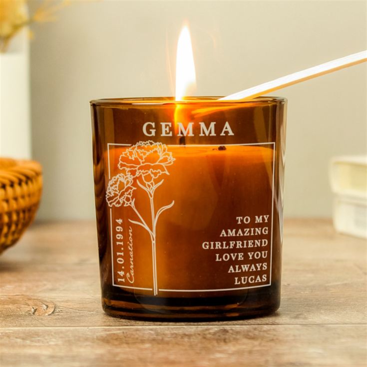 Personalised Birth Flower Amber  Glass Candles product image