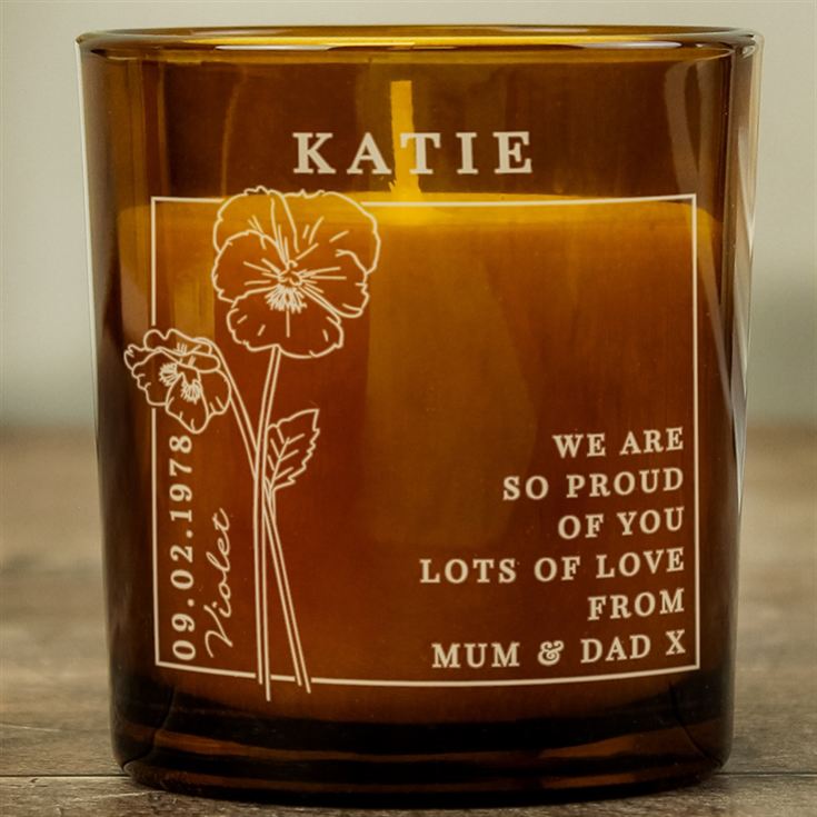 Personalised Birth Flower Amber  Glass Candles product image