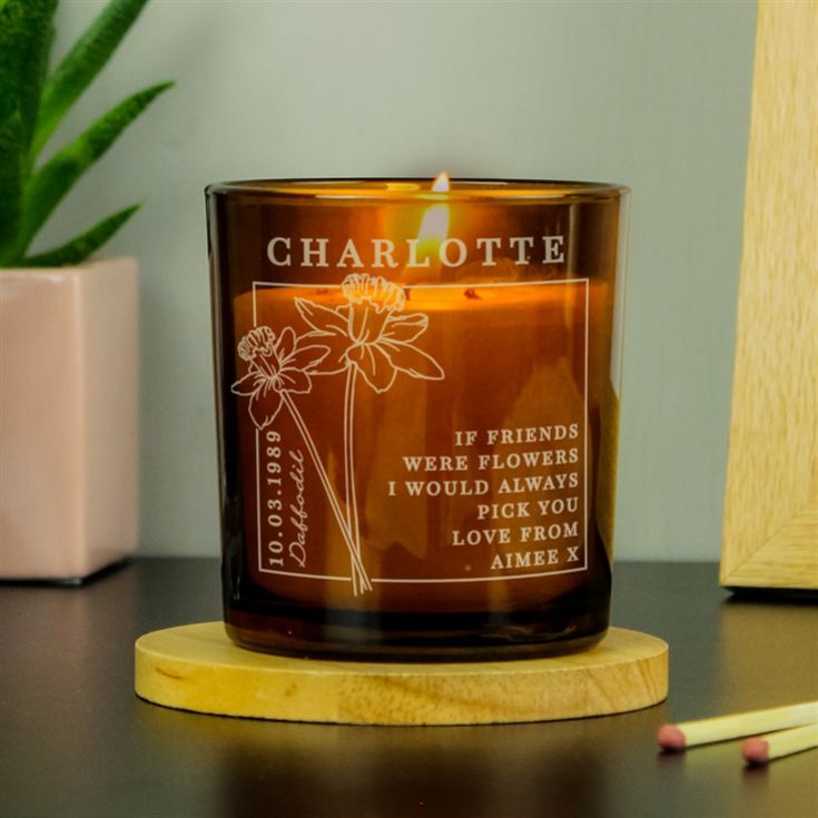 Personalised Birth Flower Amber  Glass Candles product image