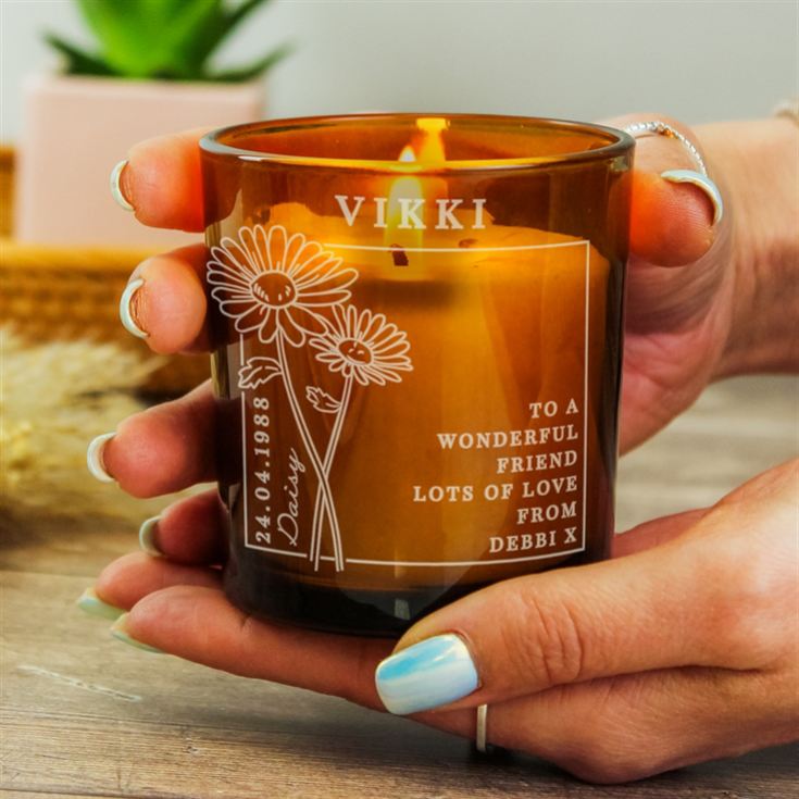 Personalised Birth Flower Amber  Glass Candles product image