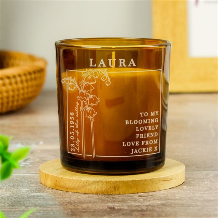 Personalised Birth Flower Amber  Glass Candles product image