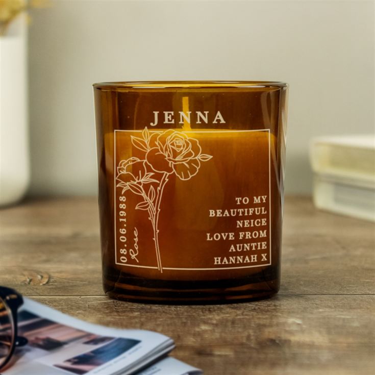 Personalised Birth Flower Amber  Glass Candles product image