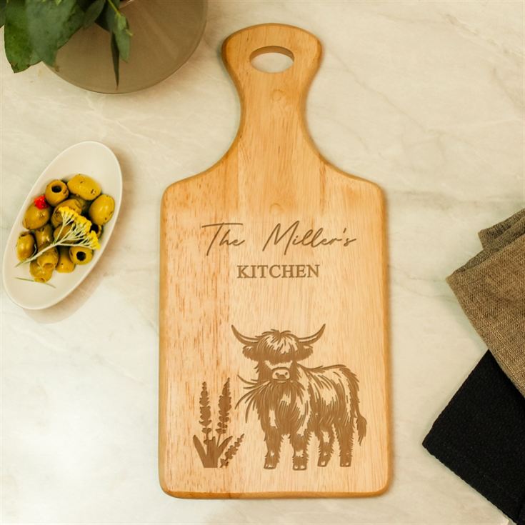 Personalised Highland Cow Paddle Chopping Board product image