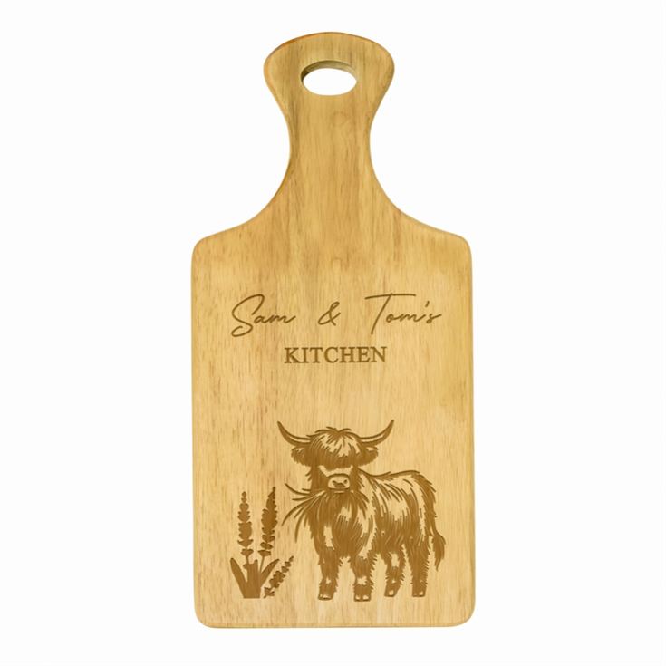 Personalised Highland Cow Paddle Chopping Board product image