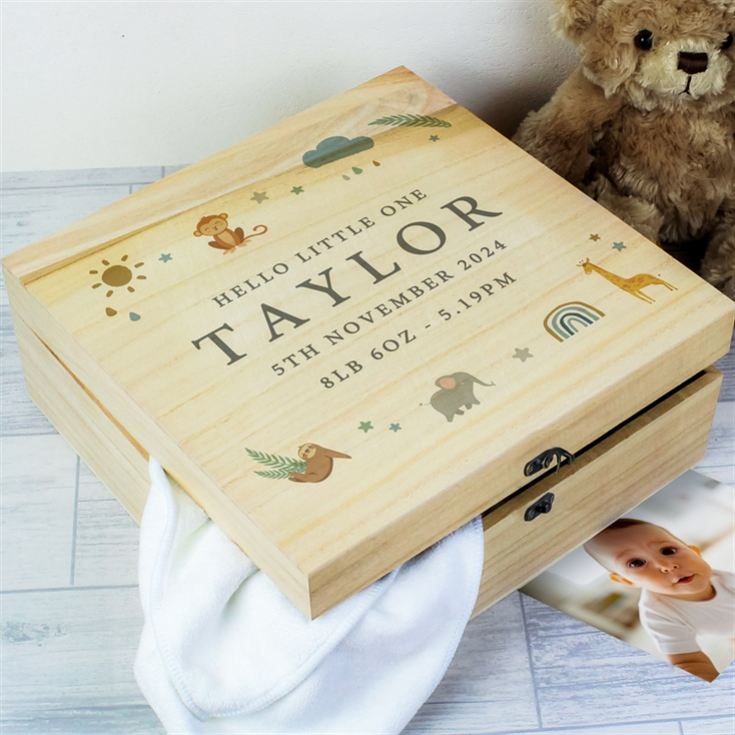 Personalised Safari Animals Large Wooden Keepsake Box product image