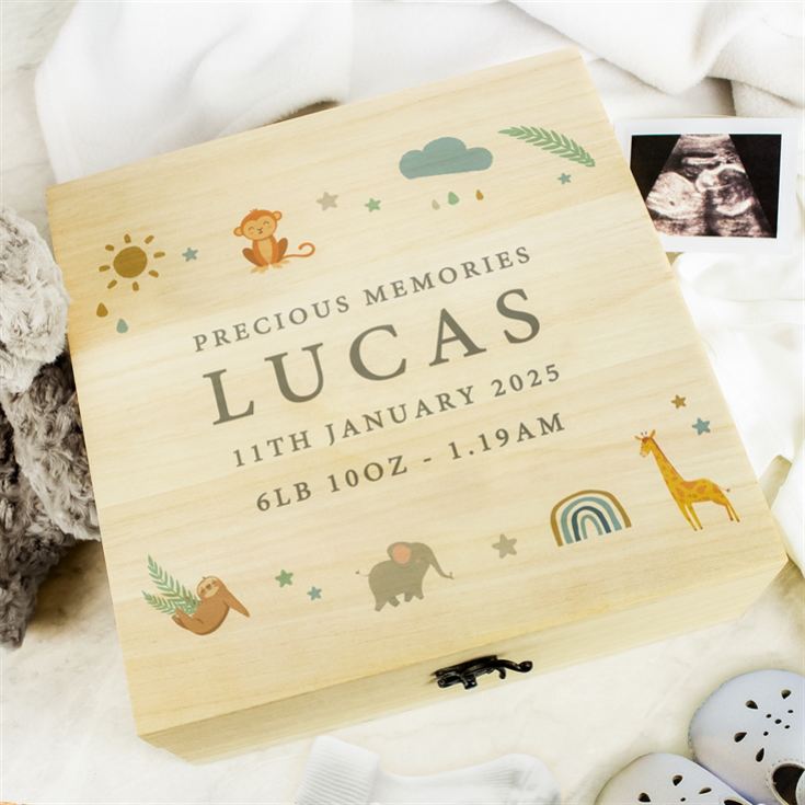 Personalised Safari Animals Large Wooden Keepsake Box product image