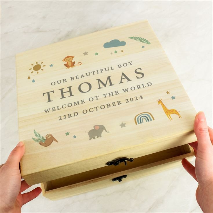 Personalised Safari Animals Large Wooden Keepsake Box product image