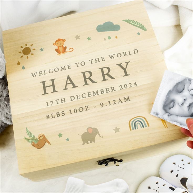 Personalised Safari Animals Large Wooden Keepsake Box product image