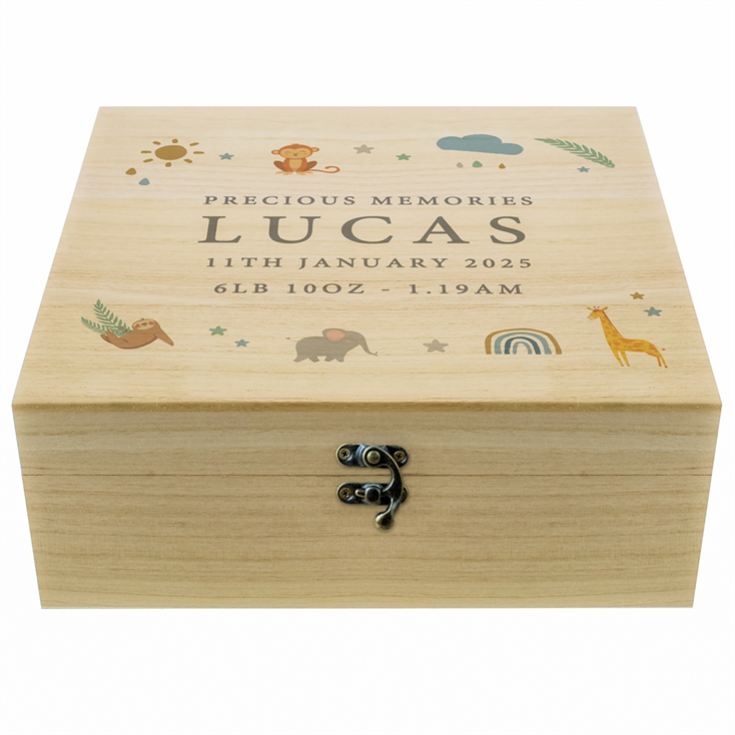 Personalised Safari Animals Large Wooden Keepsake Box product image