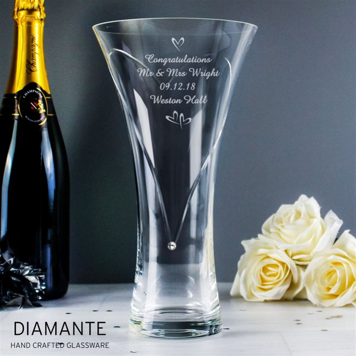 Personalised Large Hand Cut Little Hearts Diamante Vase product image