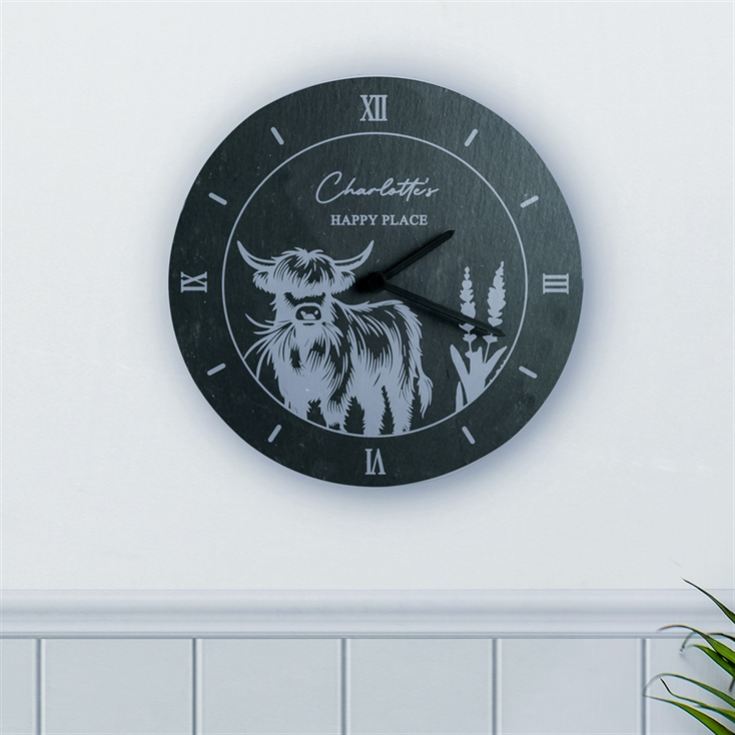 Personalised Highland Cow Slate Clock product image