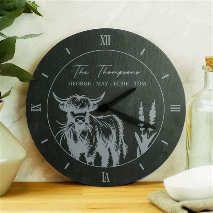 Personalised Highland Cow Slate Clock product image